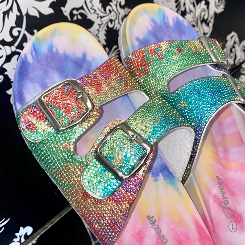 🍀 BRAND NEW! Super Blingy Tie-Dye Crystal Sandals - Picture 9 of 11